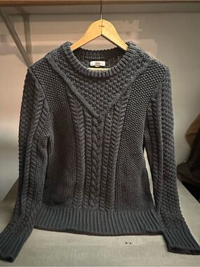 LL Bean Signature Grey Fisherman Cable Knit Textured Sweater Women’s Size Small